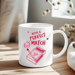 We're a Perfect Match Mug - Cute Matchstick Heart Couple Gift 11oz/15oz